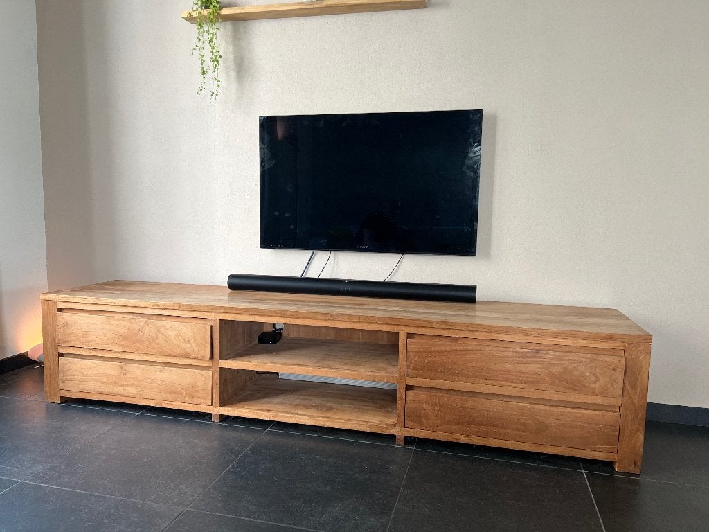 Teak tv meubel/kast, Ophalen, Gebruikt, Teakhout, 200 cm of meer