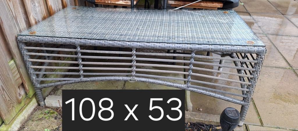 Te koop.. salontafel (buiten), Tuin en Terras, Tuintafels, Ophalen, Gebruikt, Rechthoekig, Wicker