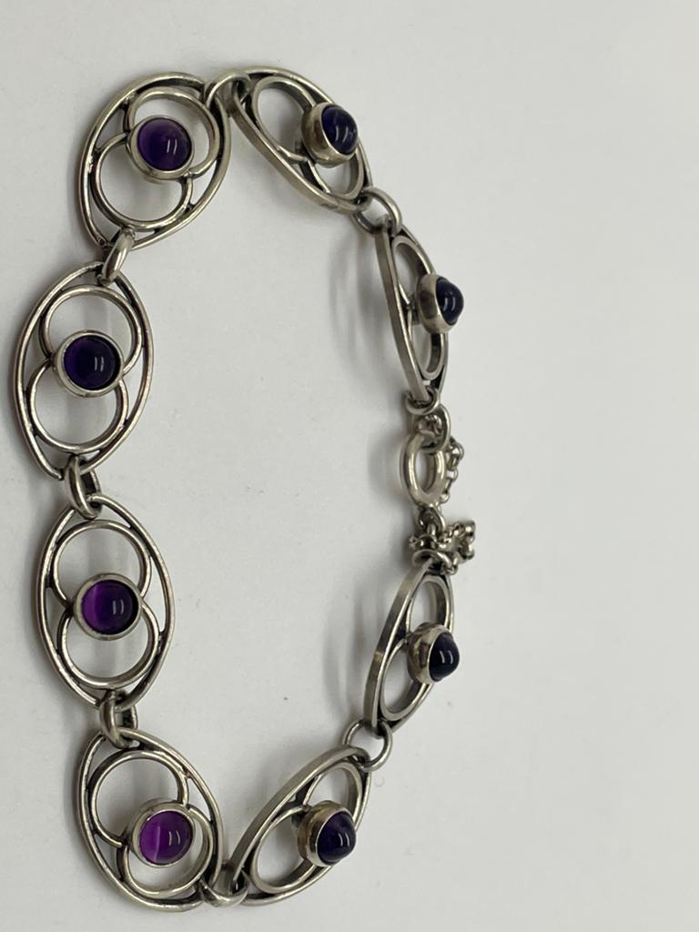 E125 Prachtige zilveren armband amethist, Sieraden, Tassen en Uiterlijk, Antieke sieraden, Ophalen of Verzenden, Zilver, Armband