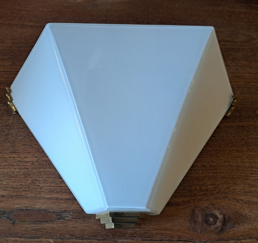 Zeer mooie Art Deco wandlampen messing met glas 32 cm breed, Ophalen of Verzenden