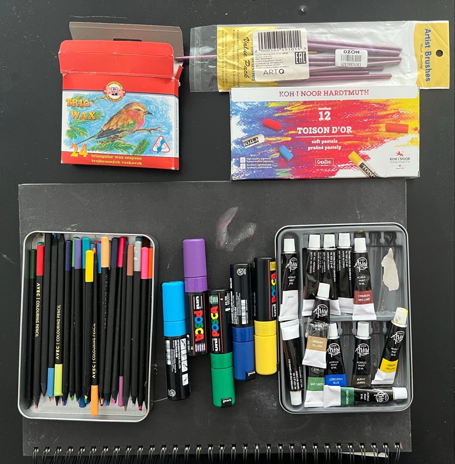 Complete Tekenset: Potloden, Verf, Pastels, Markers & Kwaste, Ophalen of Verzenden, Zo goed als nieuw, Acrylverf