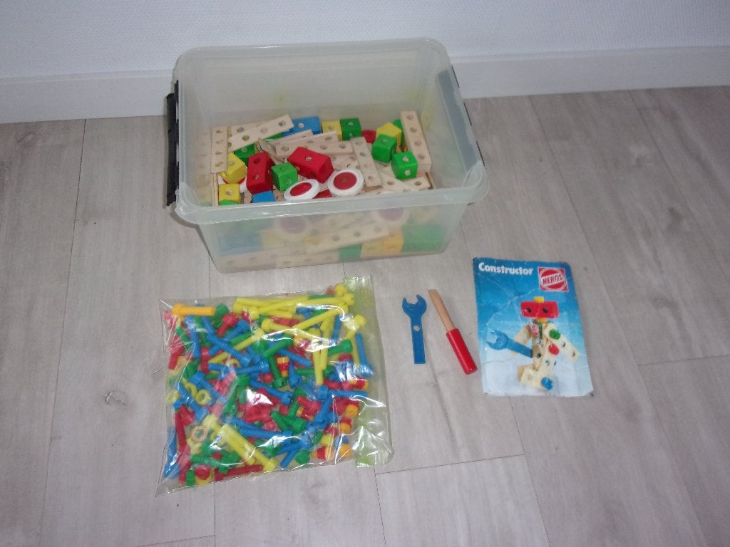 Houten HEROS CONSTRUCTIE, 120 delig, in opbergbox, Ophalen of Verzenden, Zo goed als nieuw, Overige merken