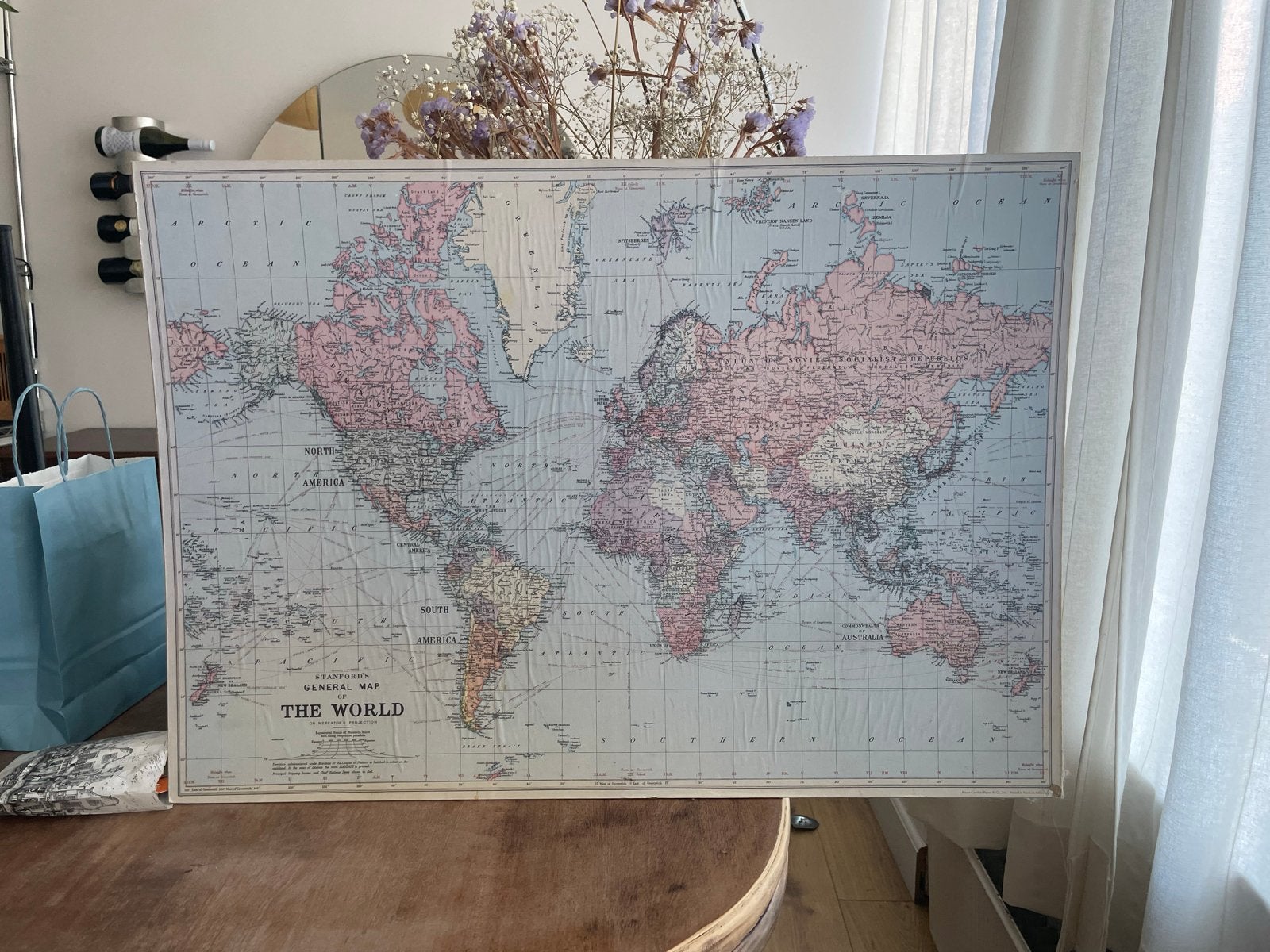 Vintage Wereldkaart Canvas - Decoratieve Wandkaart, Vintage, Gebruikt, Meerkleurig, Ophalen of Verzenden