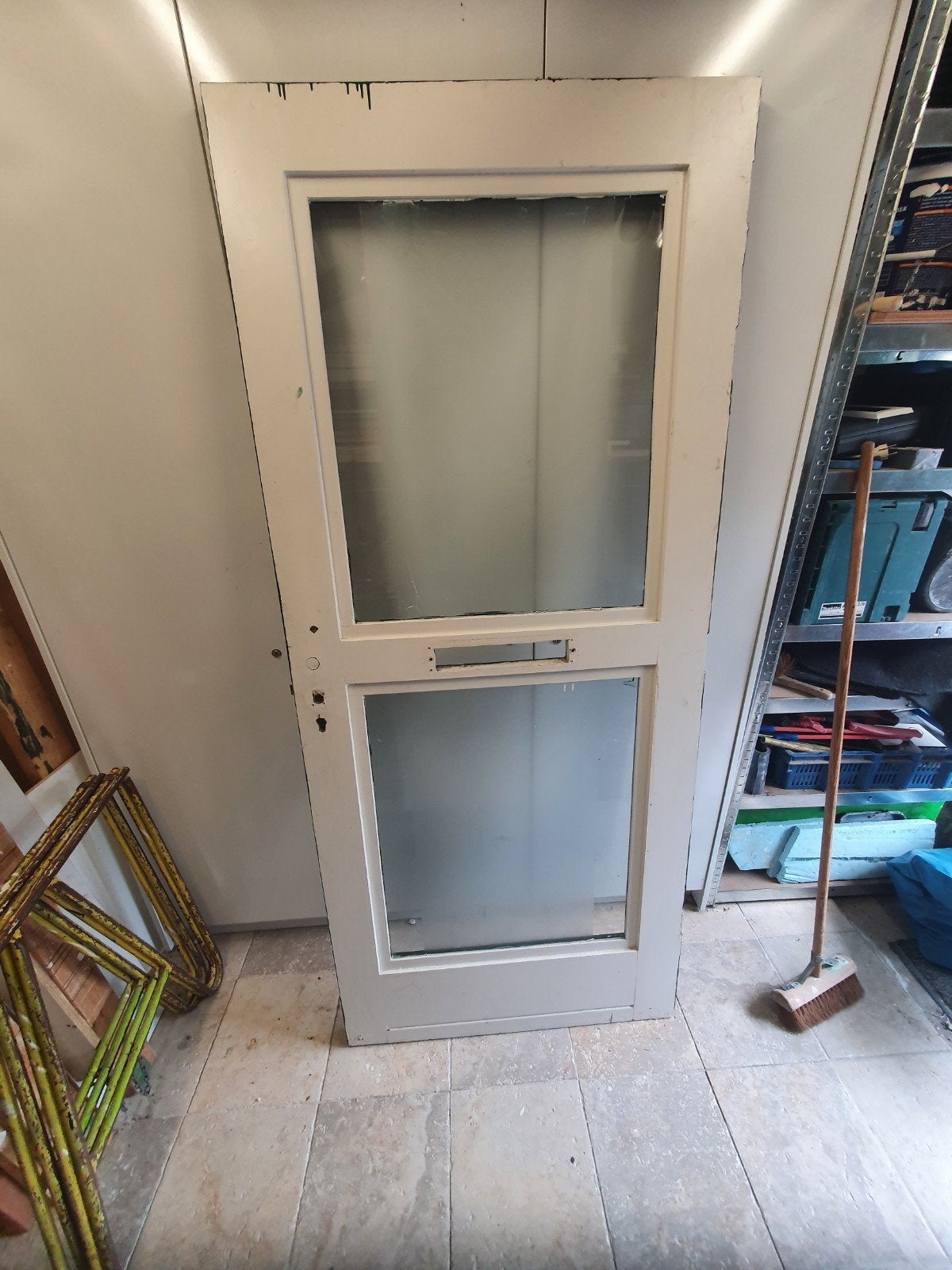 Houten voordeur met glas en brievenbus, Ophalen, Gebruikt, 80 tot 100 cm, Buitendeur