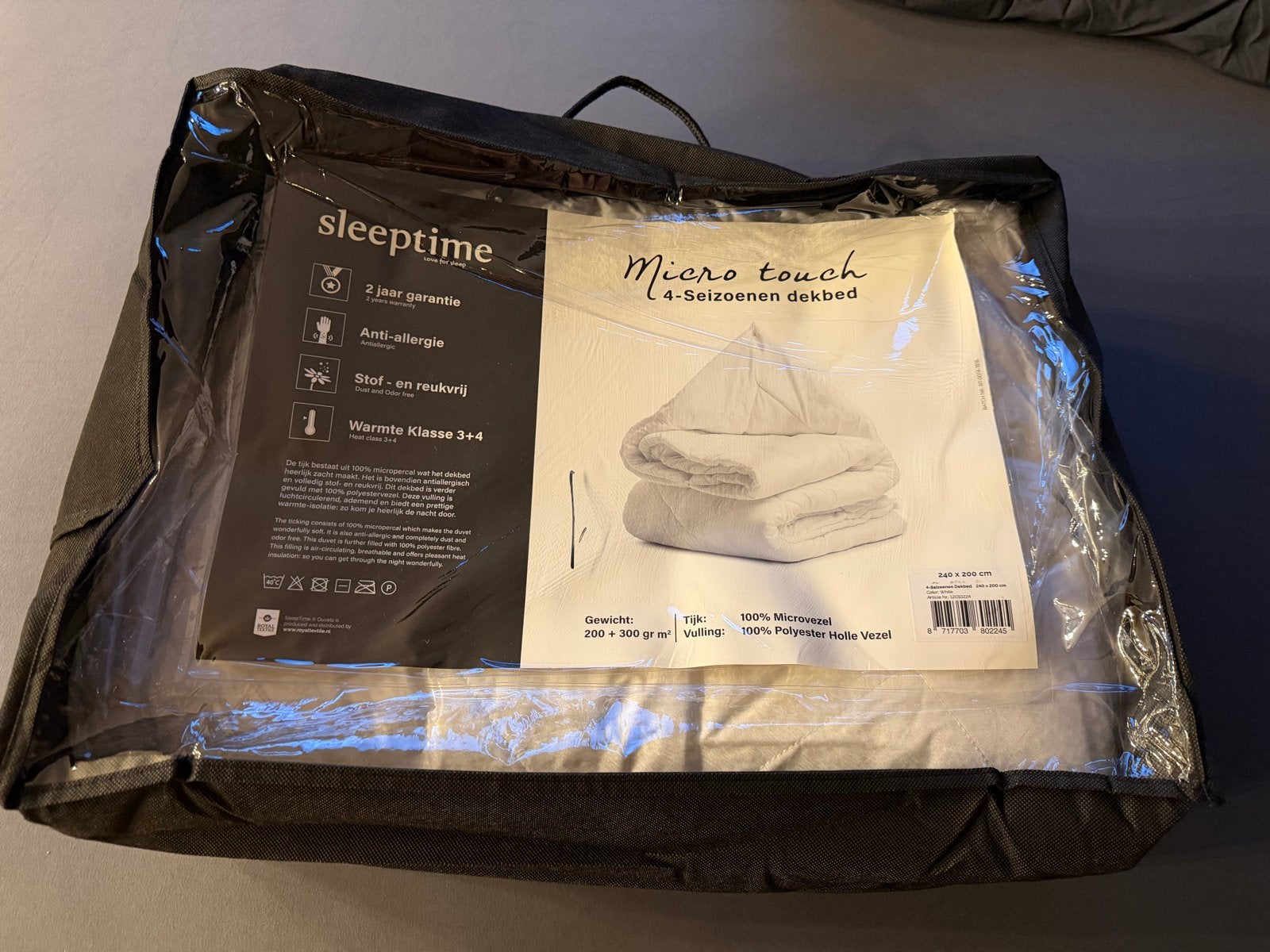 Nieuw Sleeptime Micro Touch 4-seizoenen 240x200 dekbed, Huis en Inrichting, Ophalen, Anti-allergisch, Wit, Deken of Dekbed