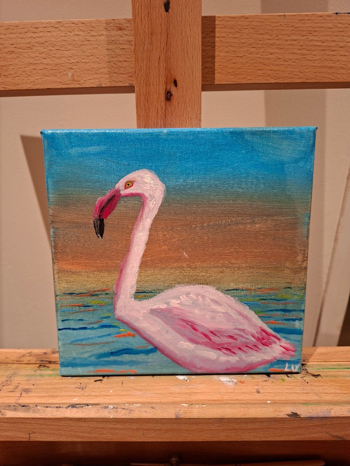 Schilderij Flamingo op 20x20 cm canvas, Ophalen of Verzenden