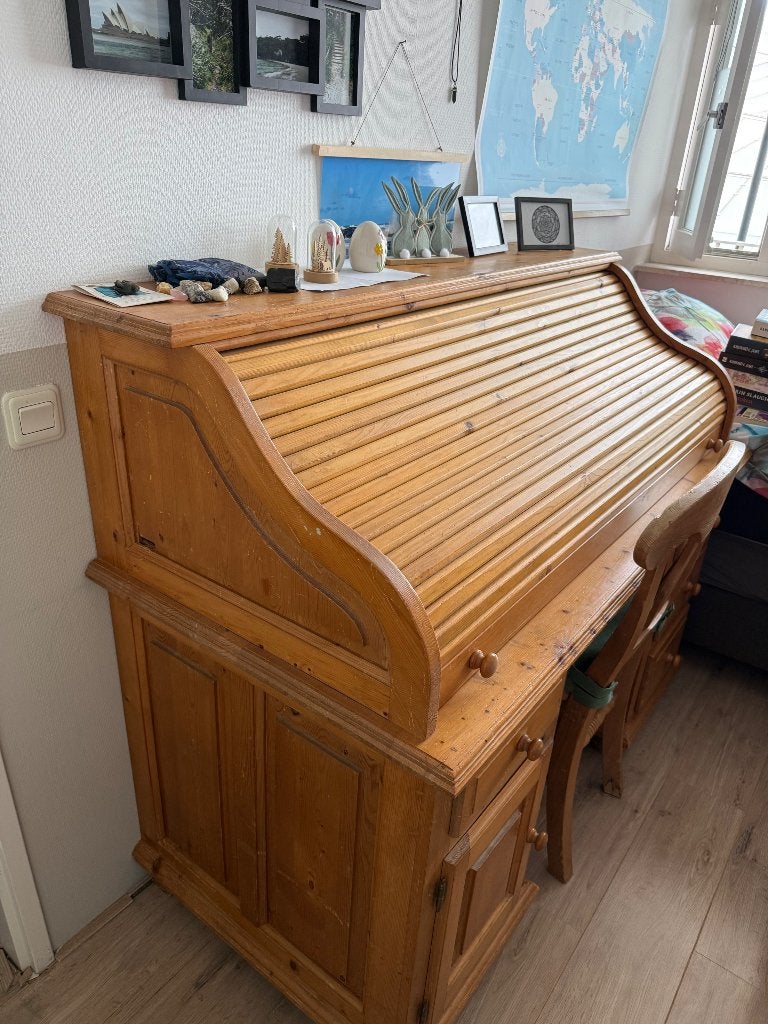 rolluikbureau van grenenhout, Ophalen, Gebruikt, Antiek, Klassiek, Vintage