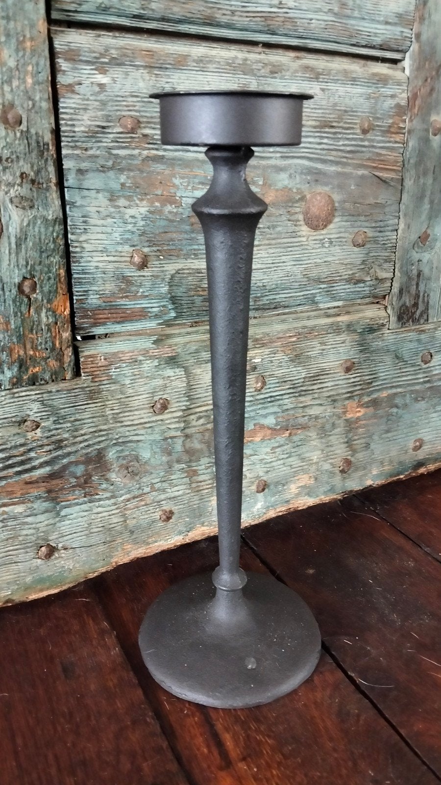 Brocante metalen zwaardere kandelaar (1), Ophalen of Verzenden