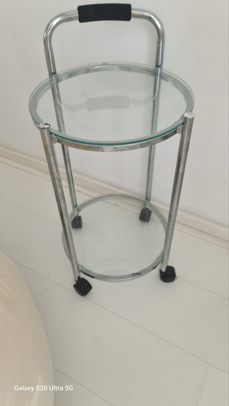 Glazen trolley op wieltjes - 35 x 55 cm, 45 tot 60 cm, Minder dan 55 cm, Gebruikt, Rond