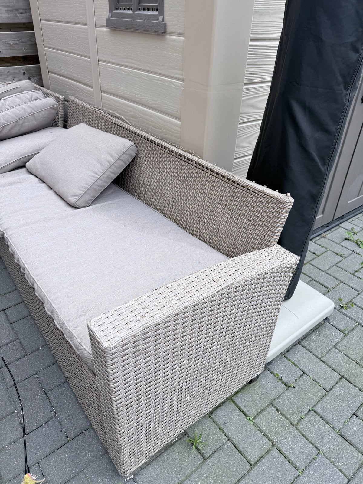Tuinset met 2 banken en tafel - Wicker, Tuin en Terras, Gebruikt, Meer dan 8 zitplaatsen, Ophalen of Verzenden, Wicker