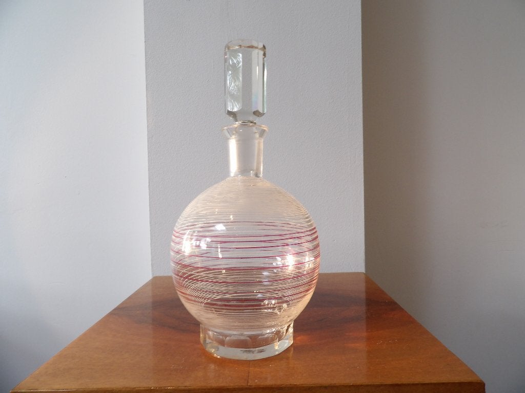 Art Deco Likeurkaraf geslepen kristal, rood/wit jaren 40/50, Ophalen of Verzenden