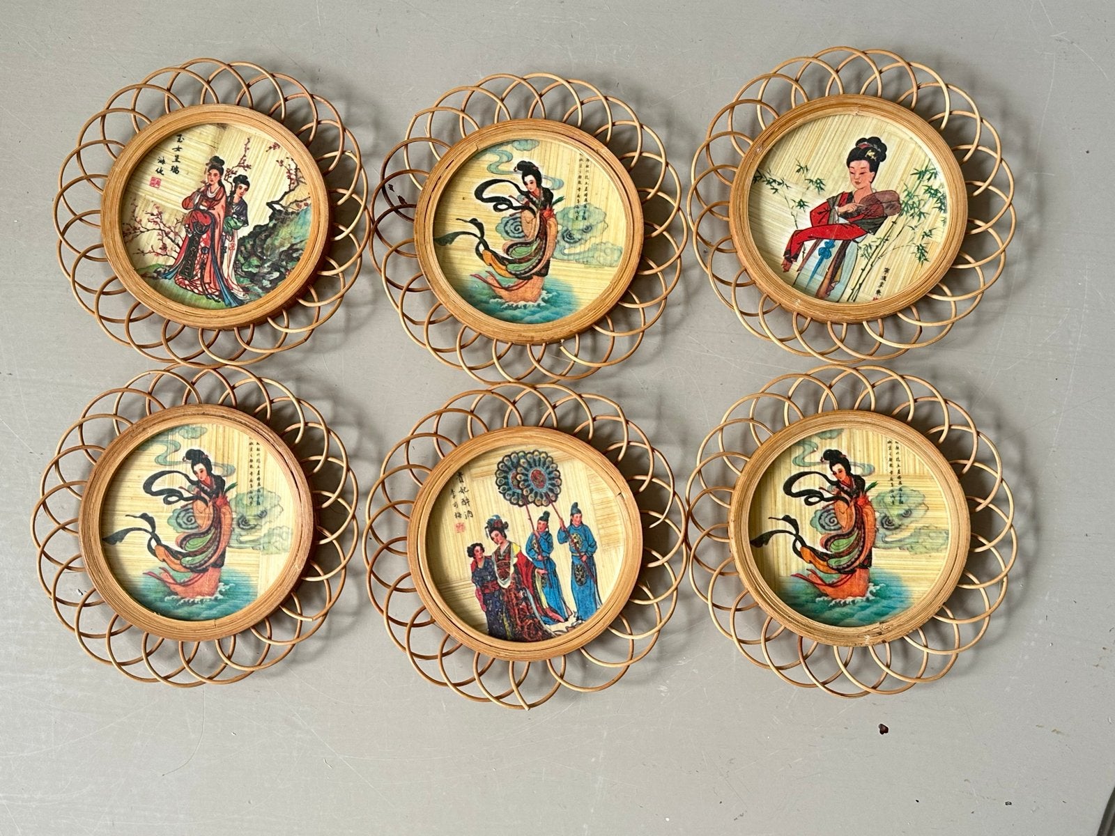 Vintage onderzetters met Aziatische afbeeldingen (set van 6), Ophalen of Verzenden