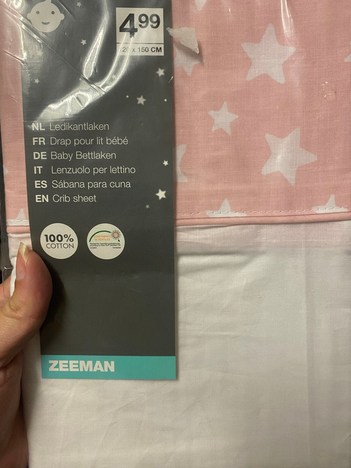 Zeeman Ledikantlaken Roze met Sterren 120x150 CM, Overige merken, Meisje, Ledikant, Dekbedovertrek