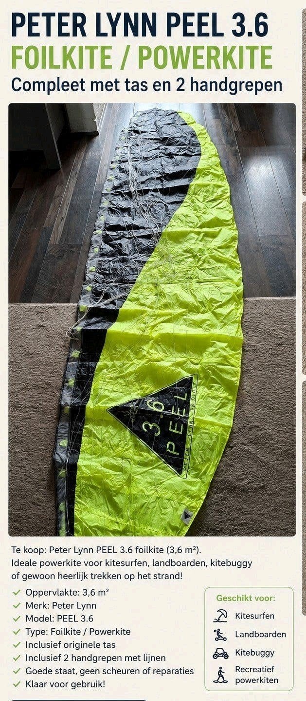 Peter Lynn PEEL 3.6 Foilkite / Powerkite compleet, Ophalen of Verzenden