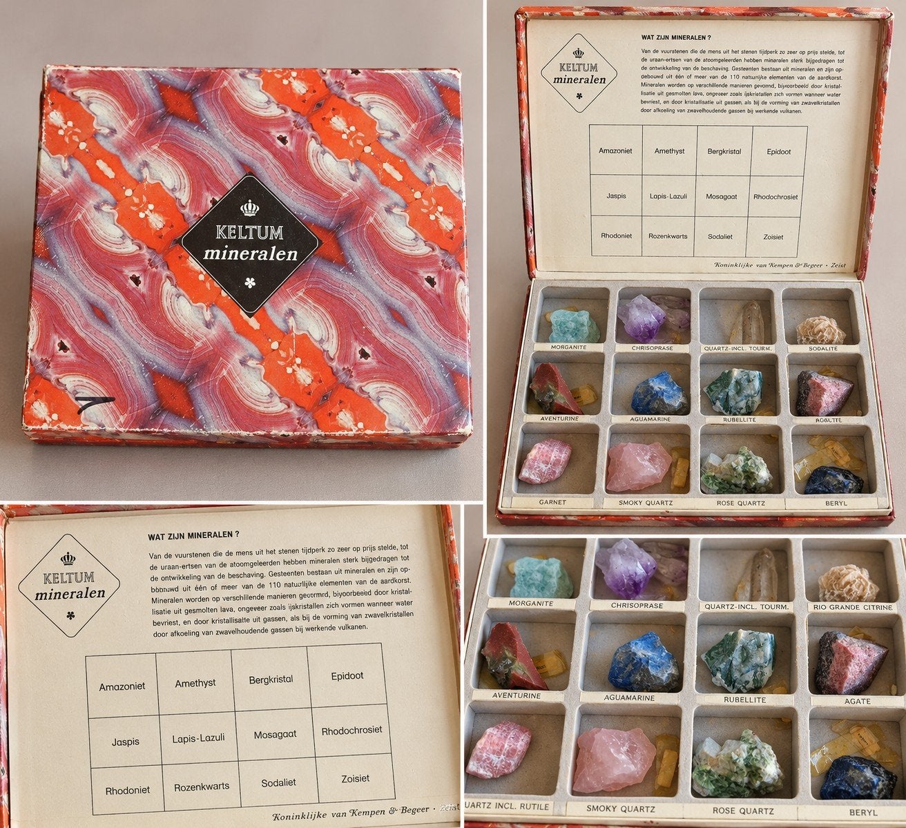 Vintage Keltum mineralenverzameling met 12 vakken, Ophalen of Verzenden