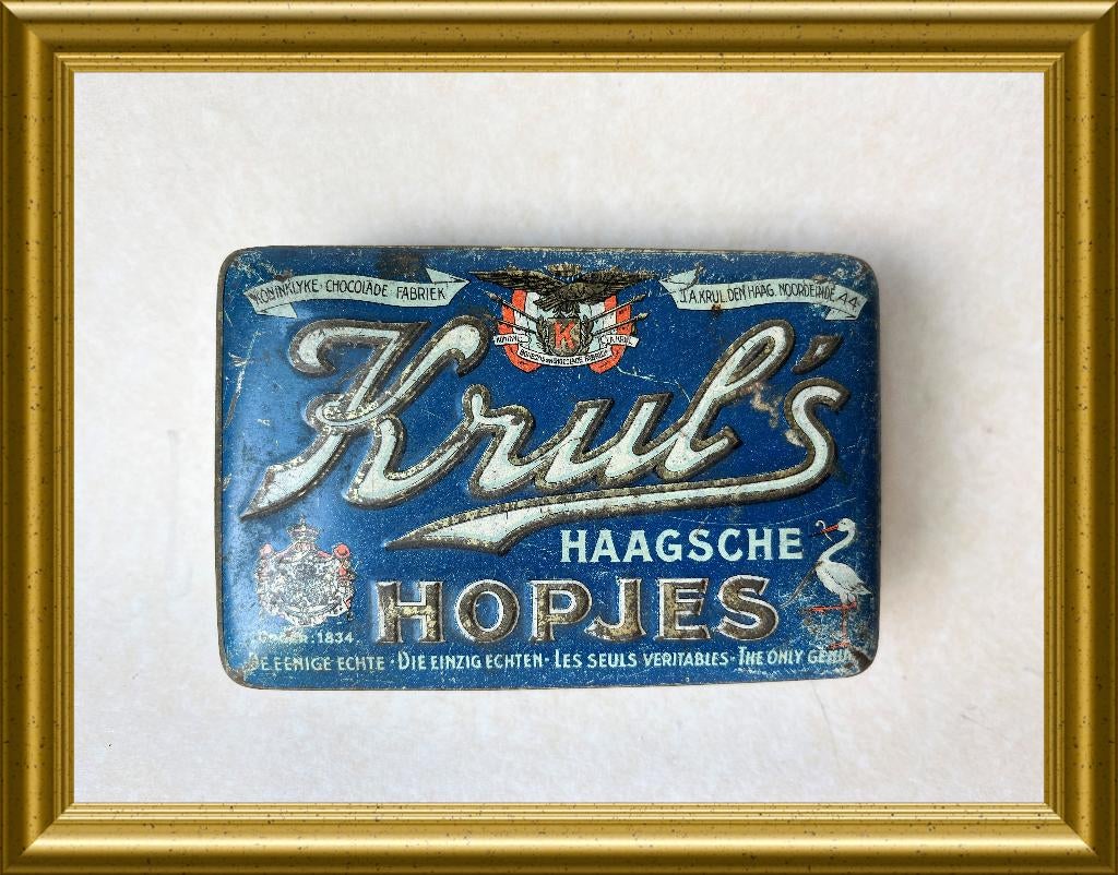 Antiek blikje: Krul’s Haagsche hopjes, Verzamelen, Ophalen of Verzenden, Gebruikt, Overige