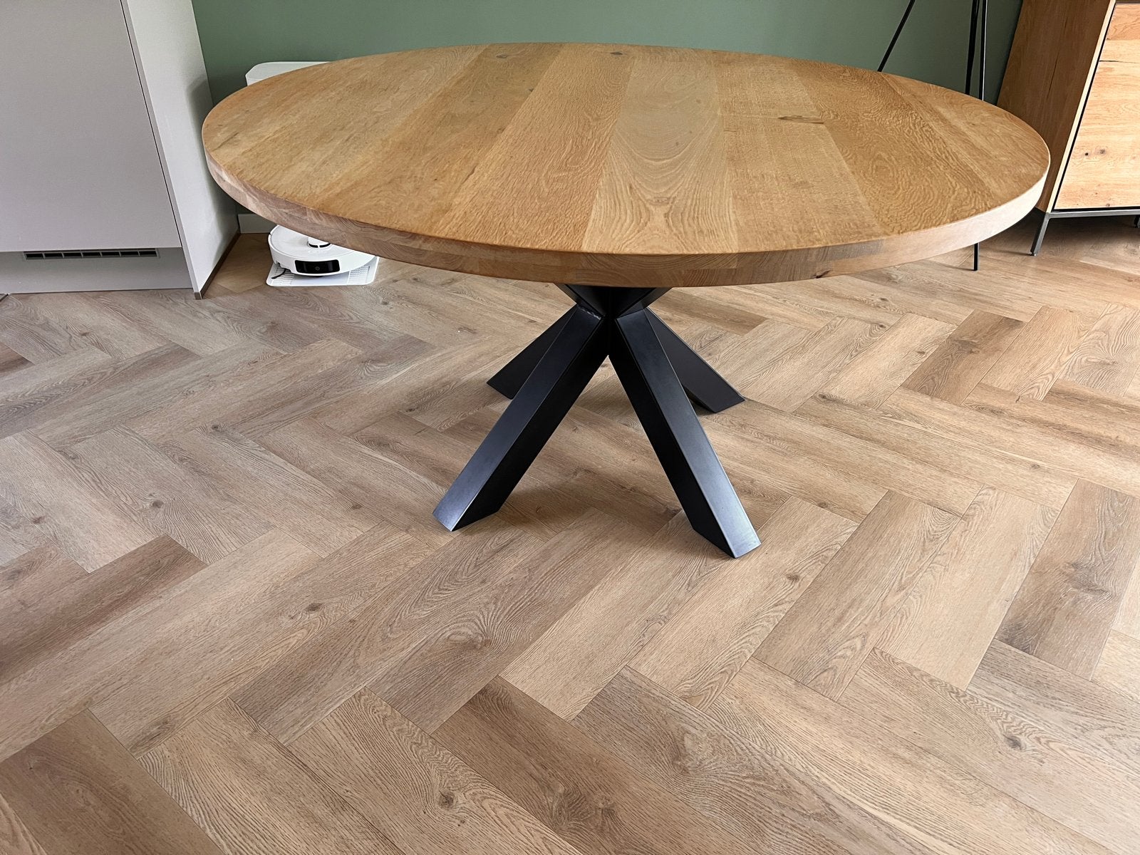 Ronde eettafel licht eiken 140 cm, Ophalen, Gebruikt, 50 tot 100 cm, 100 tot 150 cm