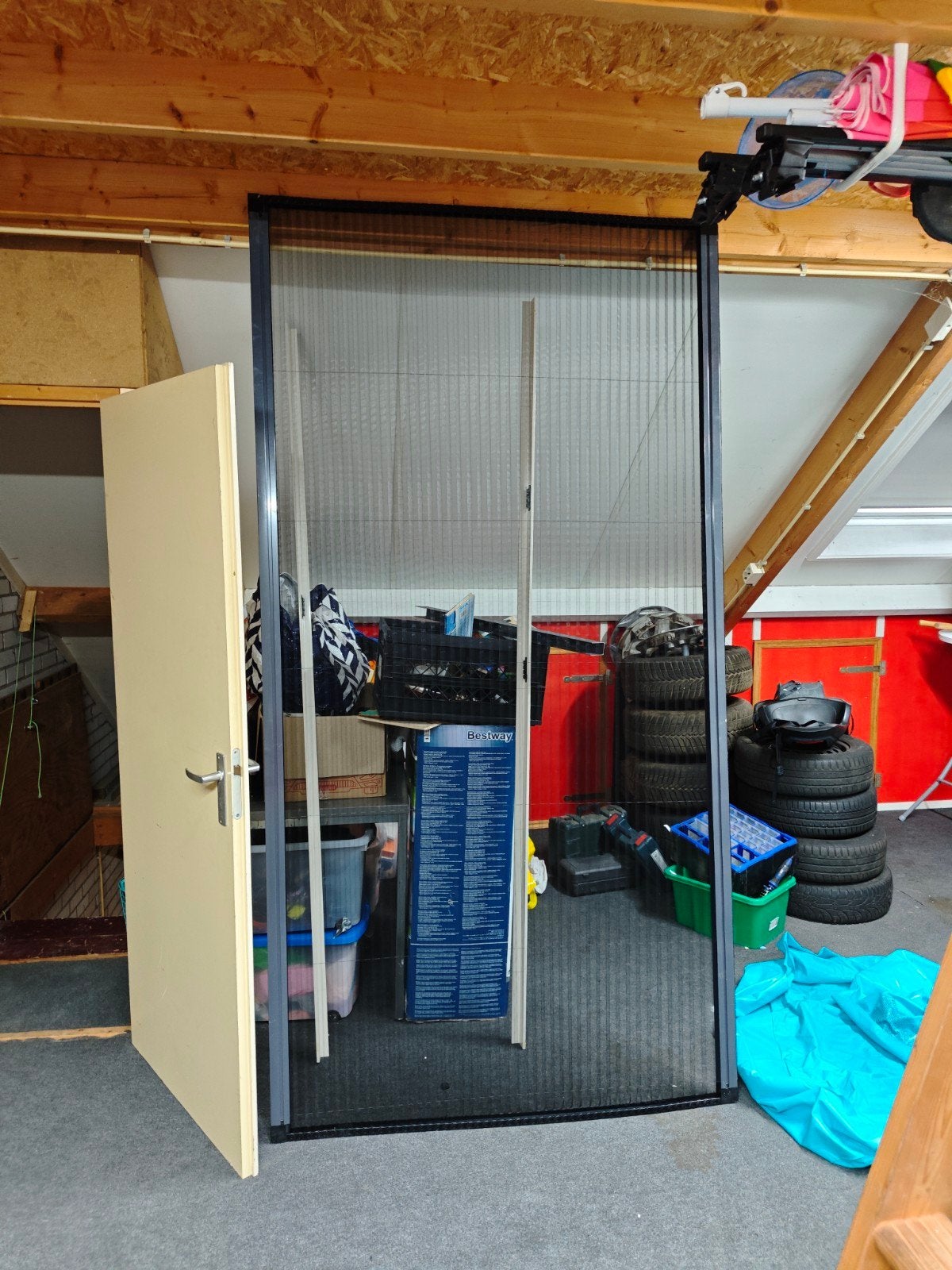Hordeur plissé 250x130 cm - Zo goed als nieuw, Doe-het-zelf en Verbouw, Ophalen, Hordeur, Zo goed als nieuw, Schuifdeur