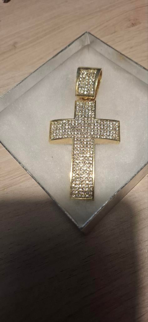 Nieuwe Verguld Gouden Hanger Kruis met Strass, Sieraden, Tassen en Uiterlijk, Kettinghangers, Overige materialen, Nieuw, Ophalen of Verzenden