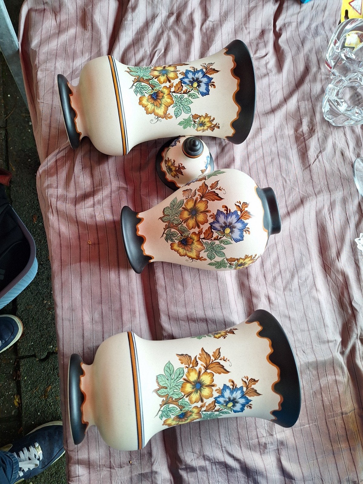 Modica Gouda's plateel kaststel 394 2 vazen en pot met dekse, Ophalen