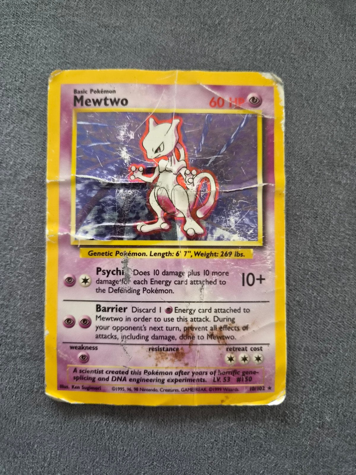 Gyarados (2) en Mewtwo Pokémon Base Set, Ophalen of Verzenden, Gebruikt, Meerdere kaarten, Foil