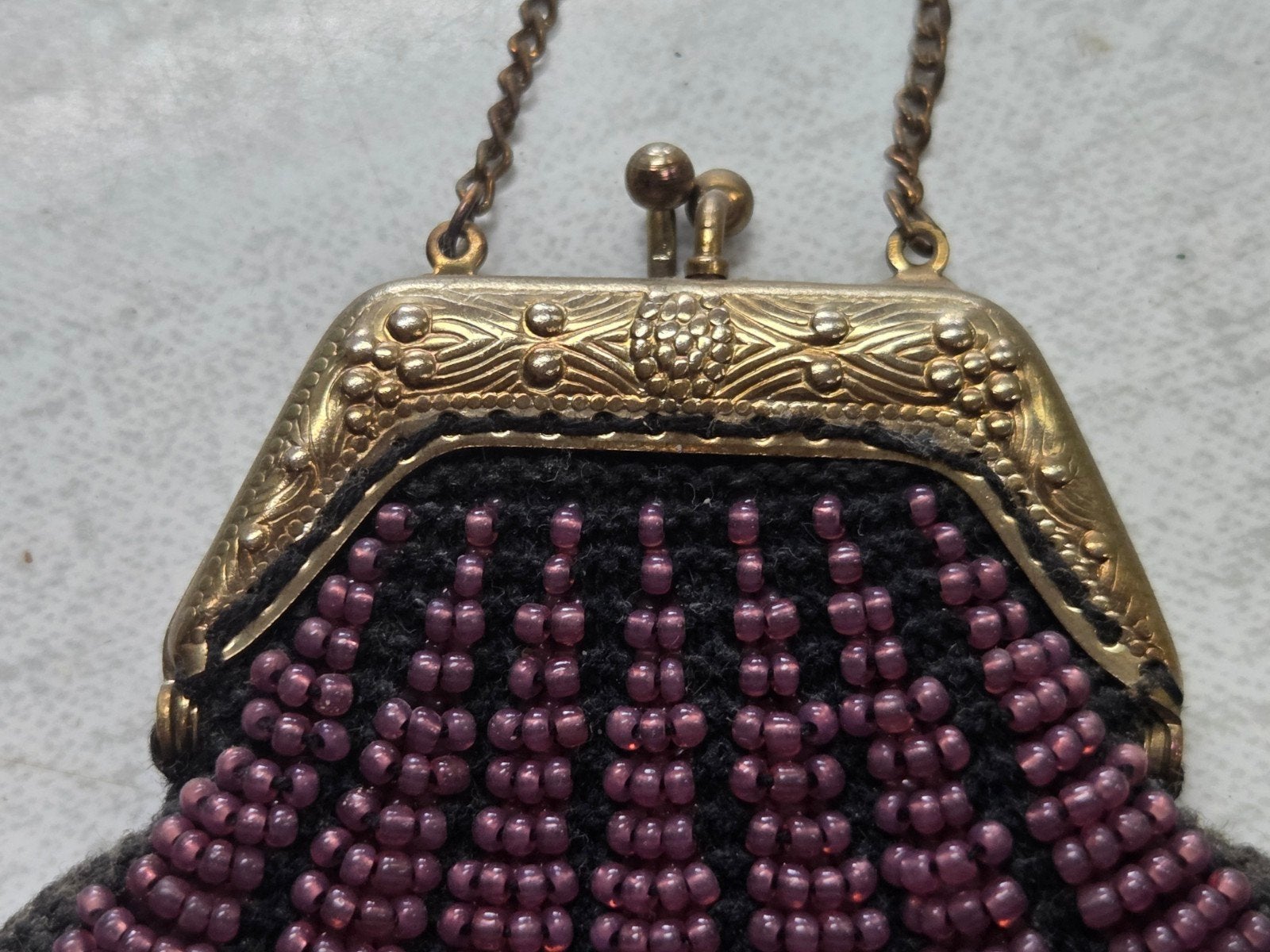Vintage Kralen Portemonnee - Paars en Zwart