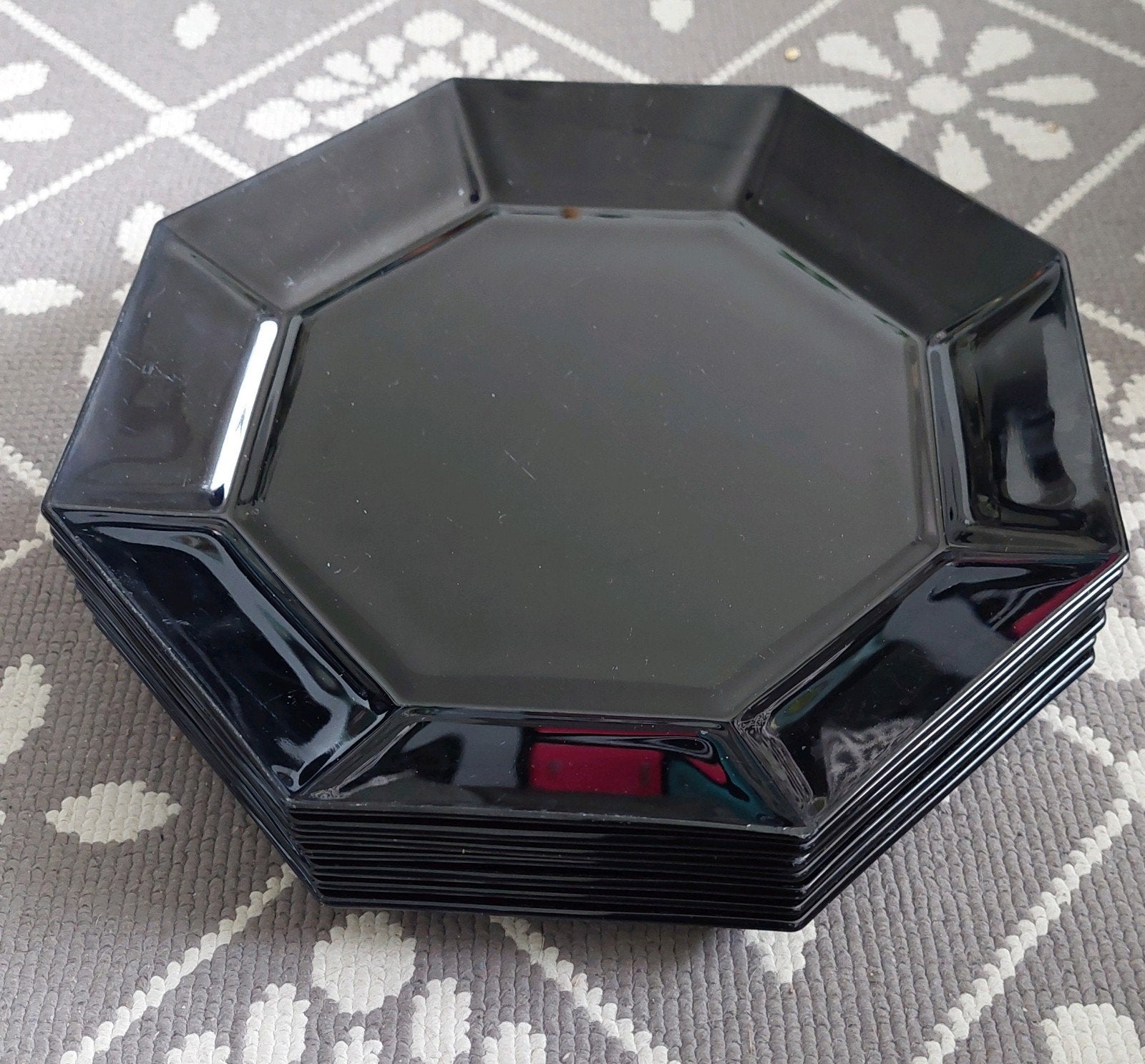 7  Vintage 80's Octime Arcoroc diner borden zwart, Huis en Inrichting, Keuken | Servies, Gebruikt, Ophalen of Verzenden, Glas
