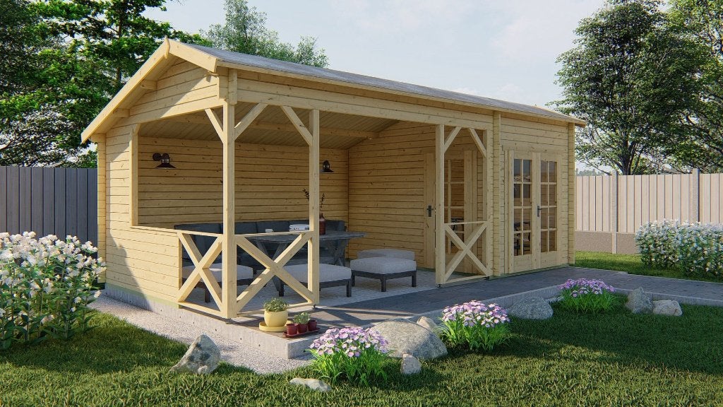 Blokhut - Tuinhuis Kukka | 40 mm | vuren onbehandeld, Verzenden, Nieuw
