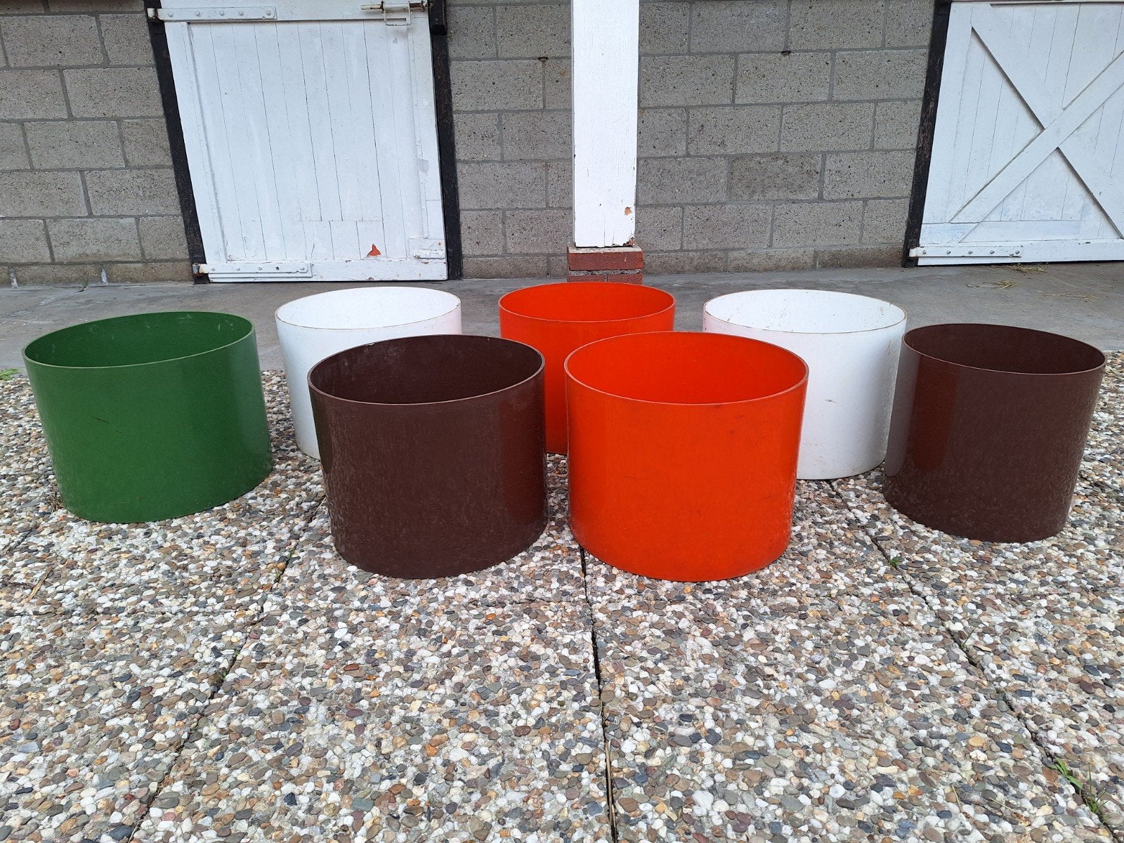 Vintage bloempotten Elko oranje bruin wit groen, Ophalen, Huis en Inrichting