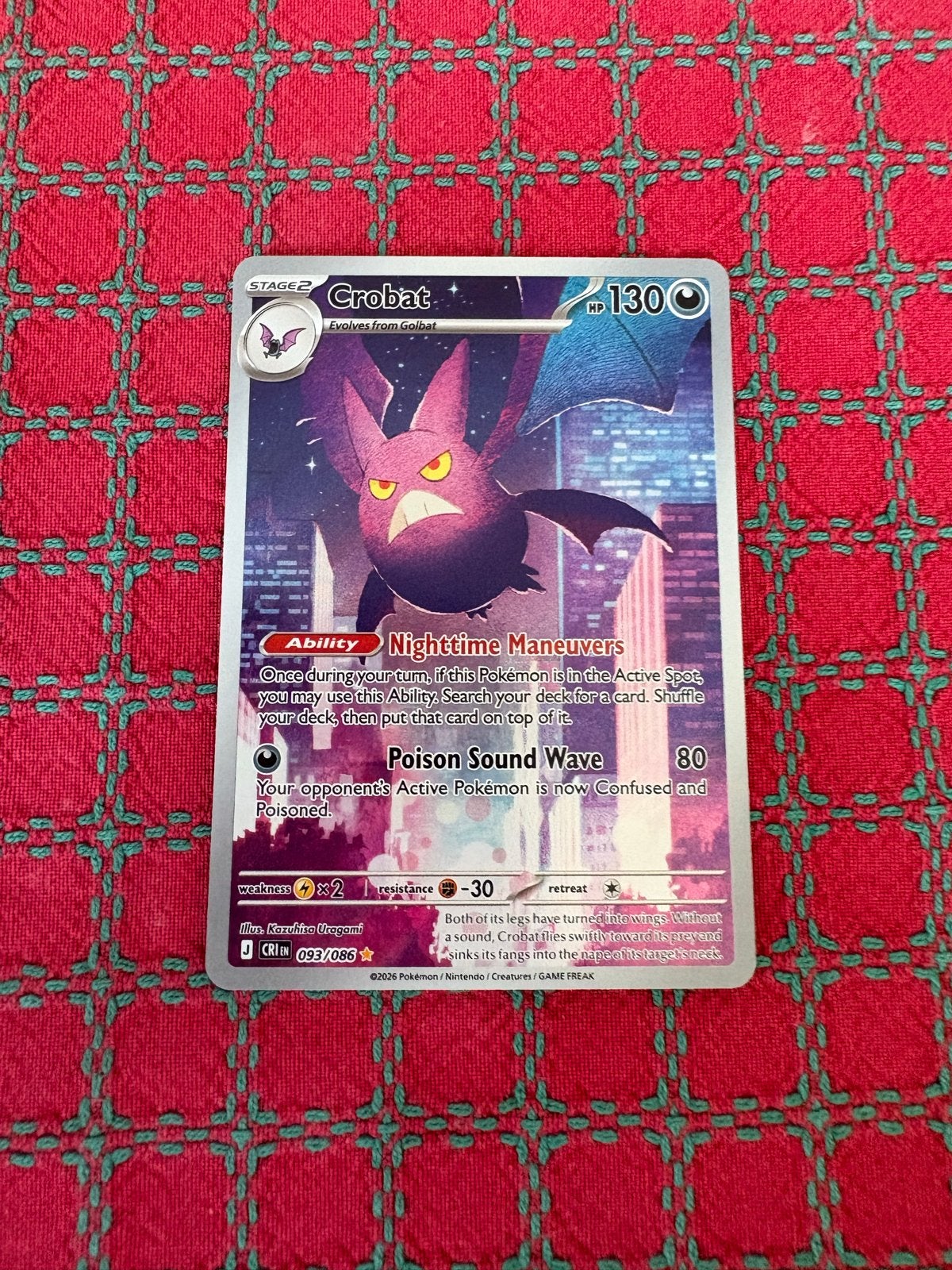 Crobat Pokémon Kaart - 093/086 Crien, Ophalen of Verzenden, Zo goed als nieuw, Losse kaart