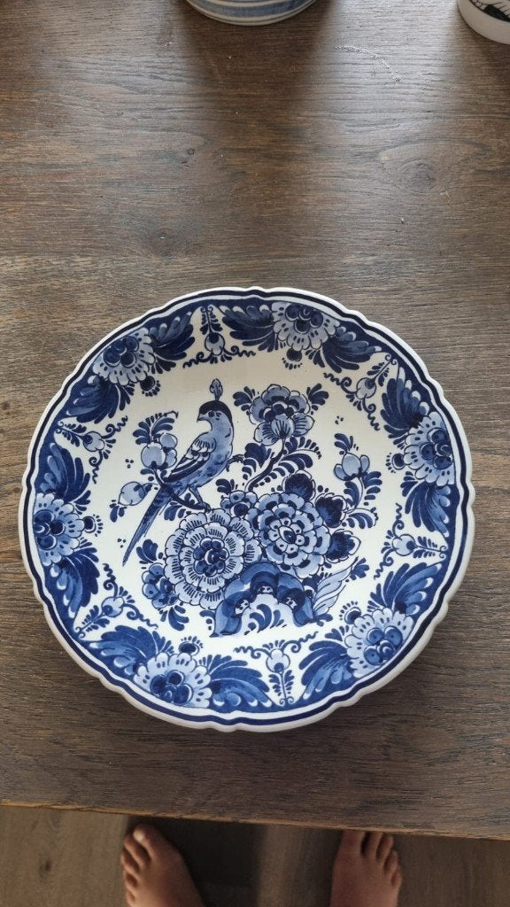 Delfts Blauw bord, handgeschilderd - Paradijsvogel, Ophalen of Verzenden