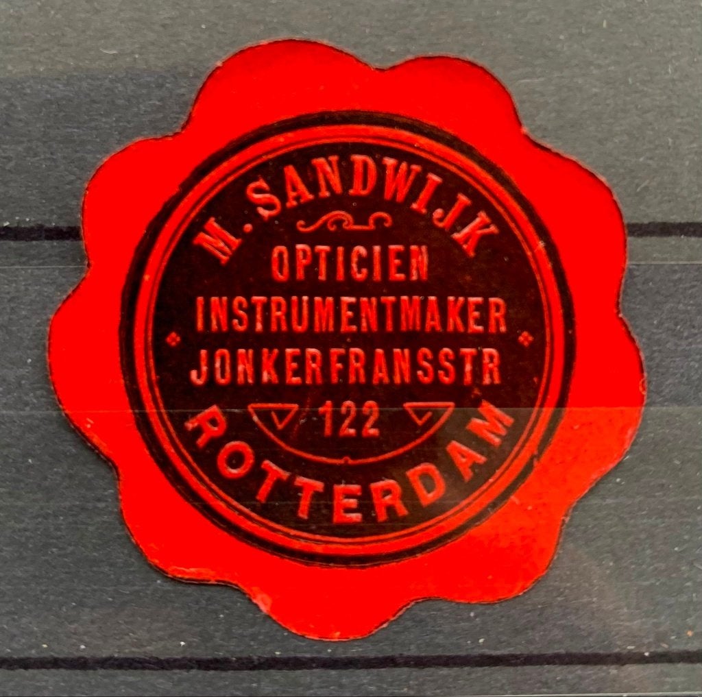 Sluitzegel R'dam opticien instrument maker M Sandwijk, Verzenden, T/m 1940, Gestempeld
