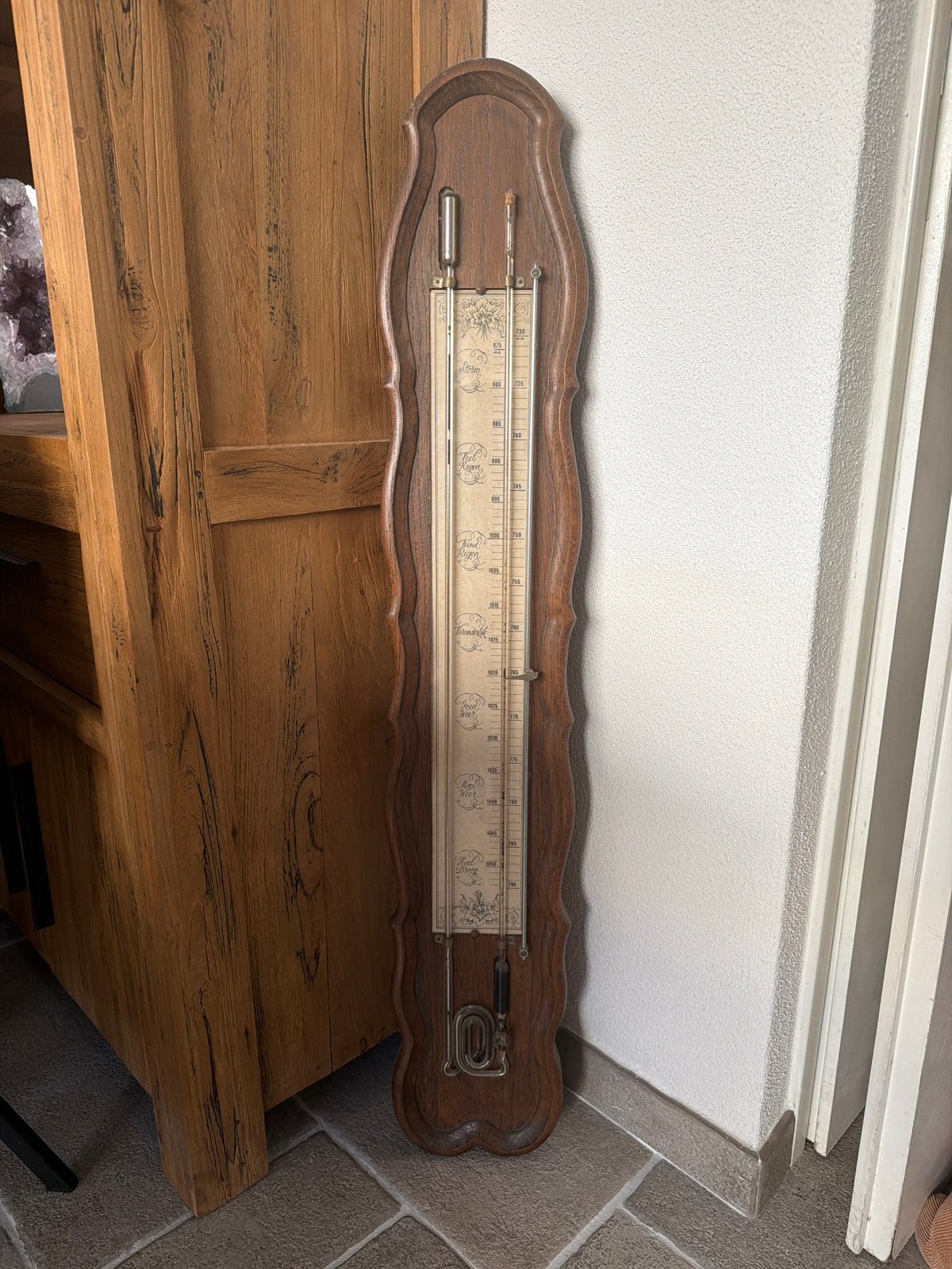 Antieke Barometer - Houten Wandmodel, Audio, Tv en Foto, Weerstations en Barometers, Ophalen, Gebruikt, Barometer