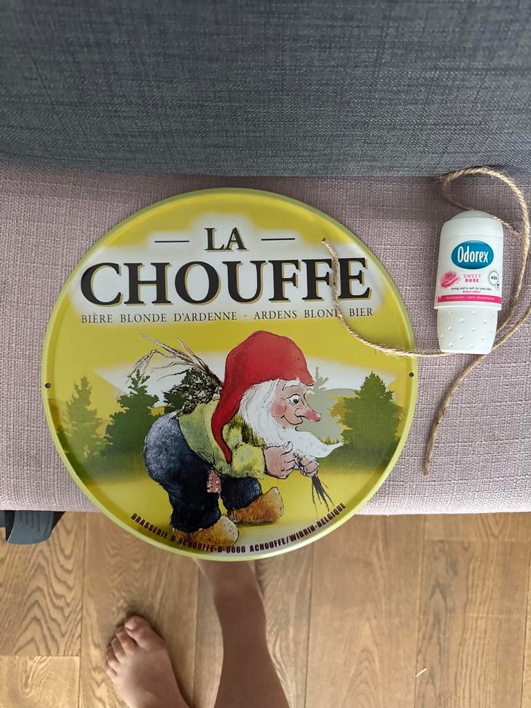La Chouffe Belgisch bier metalen  reclamebord mancave item, Verzamelen, Merken en Reclamevoorwerpen, Ophalen of Verzenden, Gebruikt