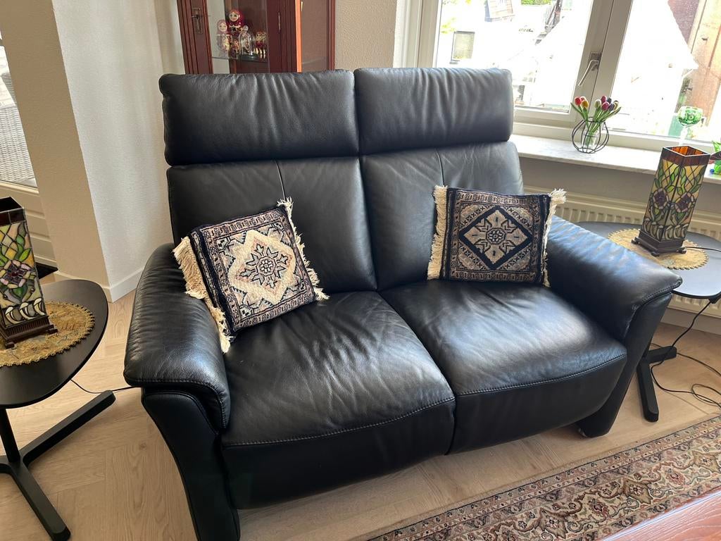 2 zitsbankje zwart leer, Ophalen, Gebruikt, Leer, Minder dan 150 cm
