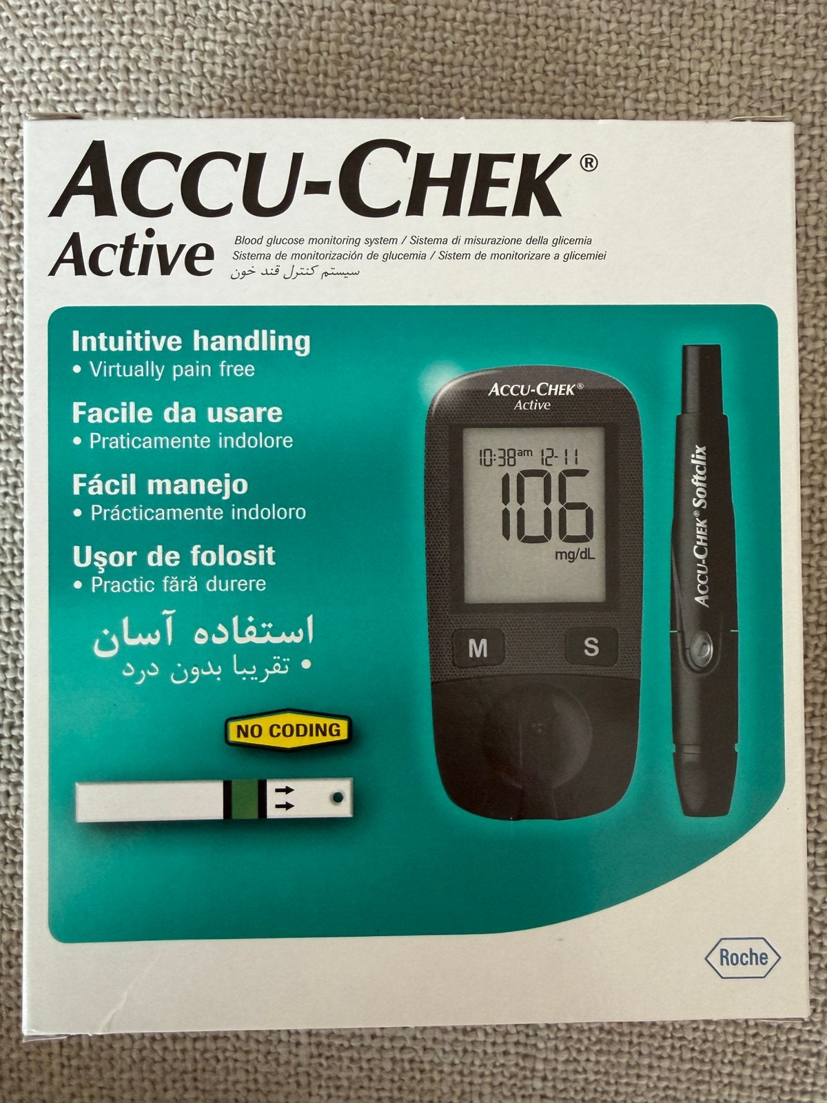 Accu-Check Active, bloedsuiker meter. Uitlezing in mg/dl !!, Ophalen of Verzenden, Nieuw