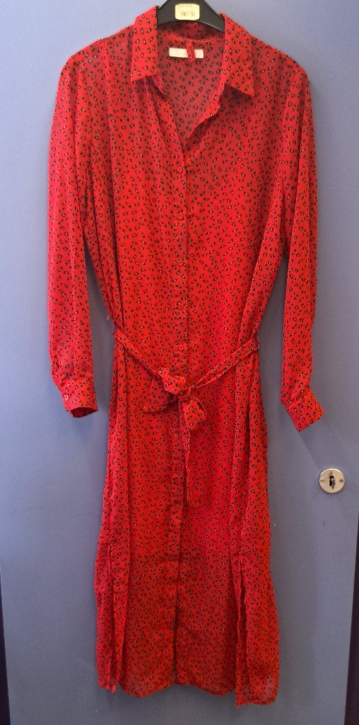 Freebird rode maxi jurk blouse model zwarte print mt M 46361
