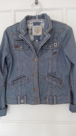 SCARVA Jeans spijkerjasje 42 blauw/wit, Blauw, Maat 42/44 (L), Ophalen of Verzenden, Zo goed als nieuw