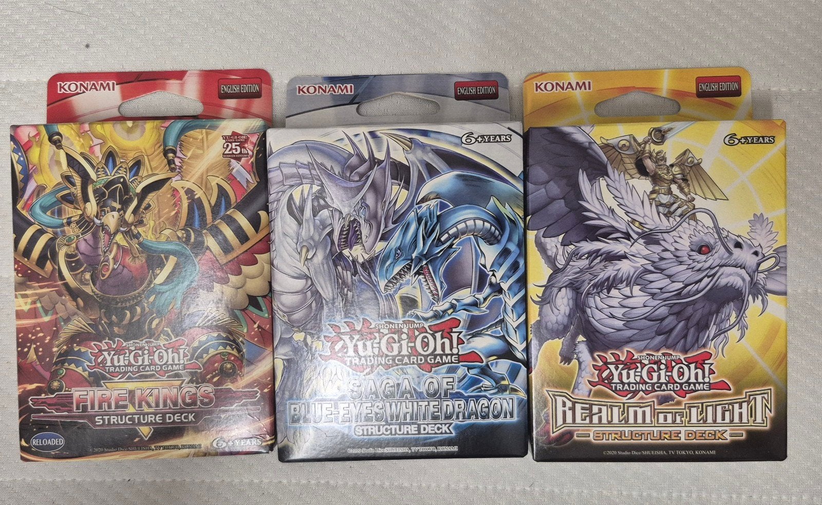 3 Structure Decks: Fire Kings, Blue-Eyes, Realm of, Hobby en Vrije tijd, Verzamelkaartspellen | Yu-gi-Oh!, Ophalen of Verzenden