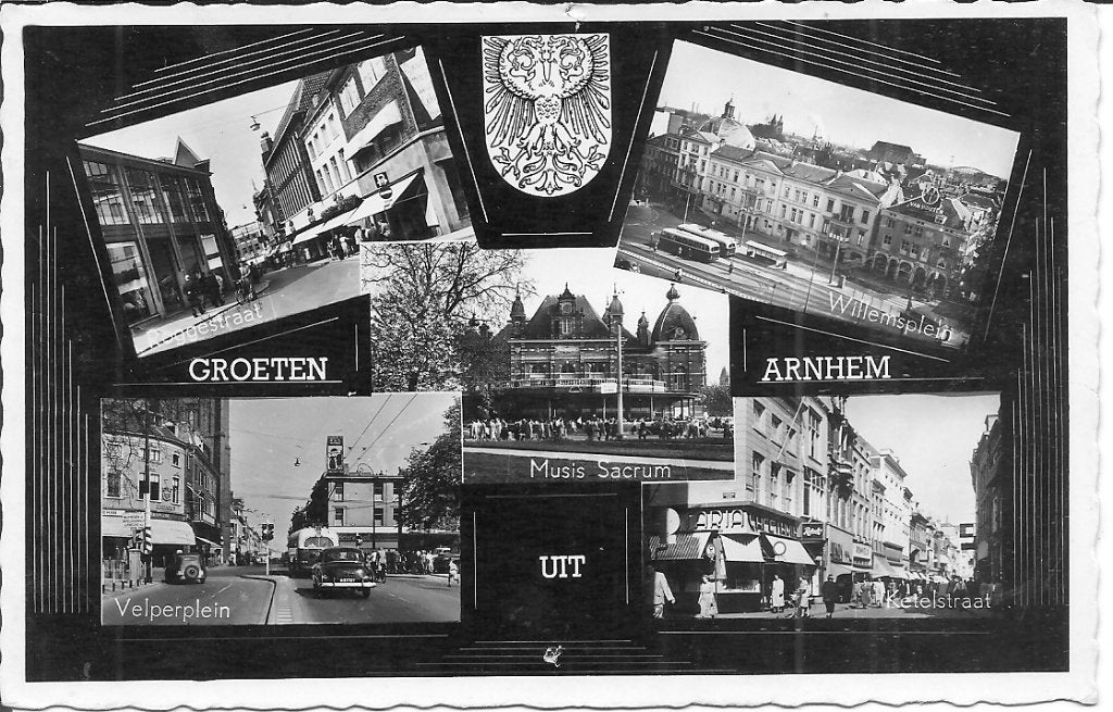 Ansichtkaart Arnhem - Musis Sacrum, Willemsplein, Ophalen of Verzenden, 1940 tot 1960, Gelopen, Gelderland