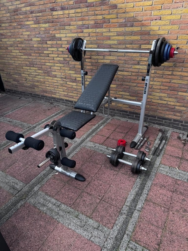 halterbank Kettler + dumbells, Ophalen, Gebruikt, Armen, Fitnessbank