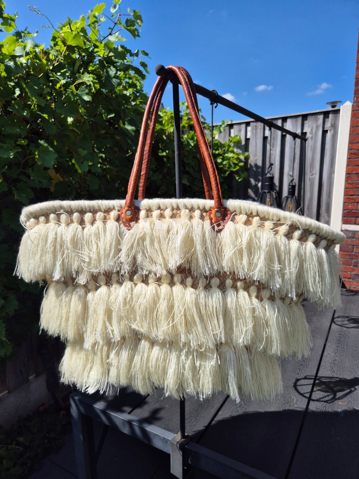 Nieuw! Stijlvolle rieten tas met franjes, Ophalen, Nieuw, Beige, Overige typen