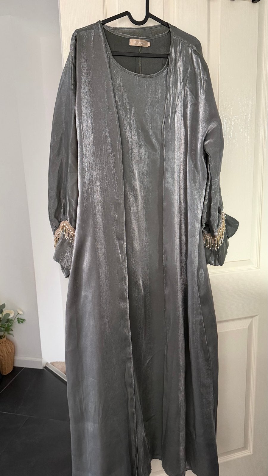 2-delige Feestelijke Abaya - Maat S/M kaftan jurk abiye, Ophalen, Zo goed als nieuw, Maat 36 (S), Grijs