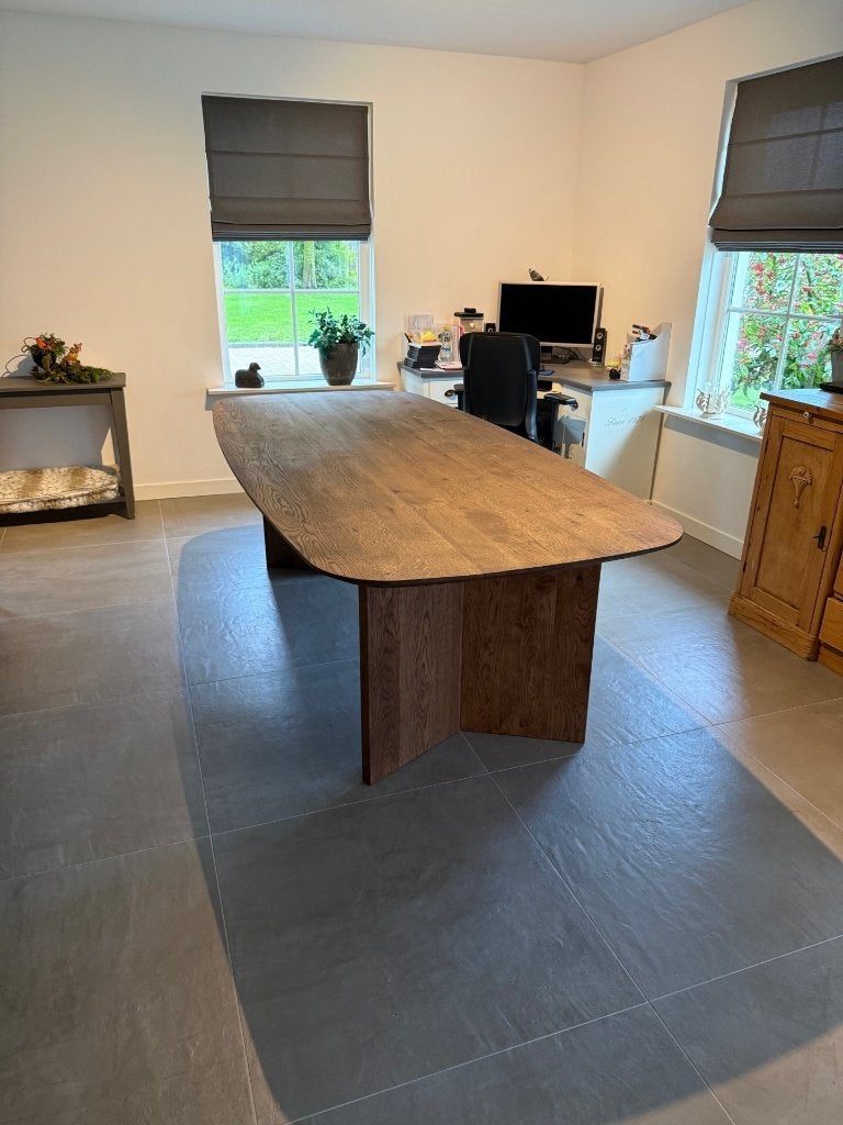Massief eikenhouten Deens ovale eettafel – 240 x 110 cm, Ophalen, 100 tot 150 cm, Eikenhout, Ovaal