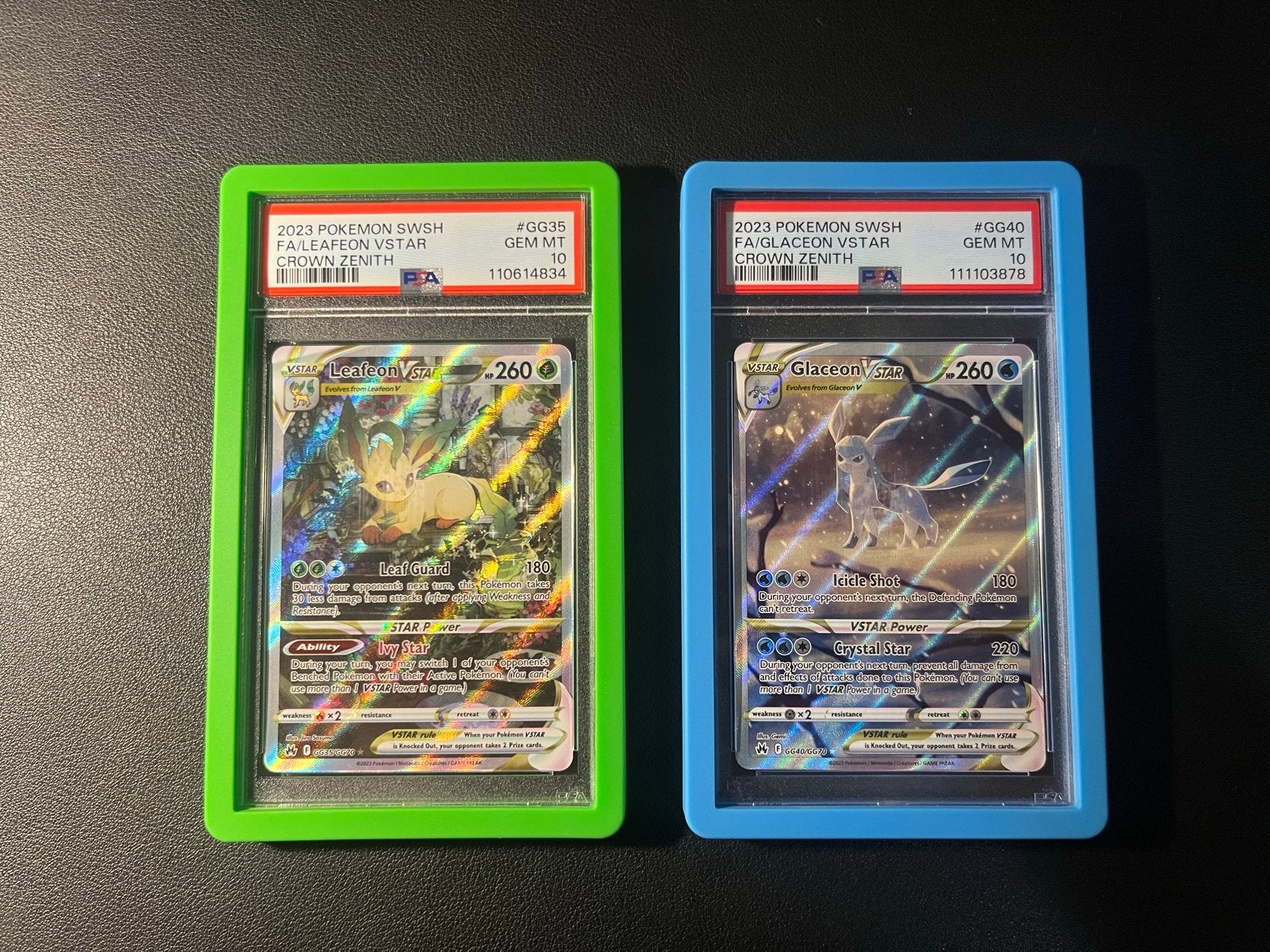 PSA 10 Leafeon VSTAR GG35 & Glaceon VSTAR GG40 Crown Zenith, Ophalen of Verzenden, Nieuw, Losse kaart