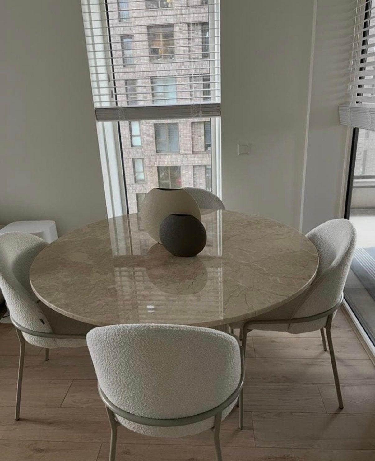 Marmeren eettafel en salontafels, Ophalen, Rond, 200 cm of meer, 50 tot 100 cm