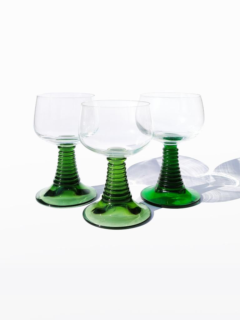 3x wijnroemers wijnglazen groene ribbelvoet, Verzamelen, Glas en Borrelglaasjes, Verzenden, Zo goed als nieuw, Overige typen
