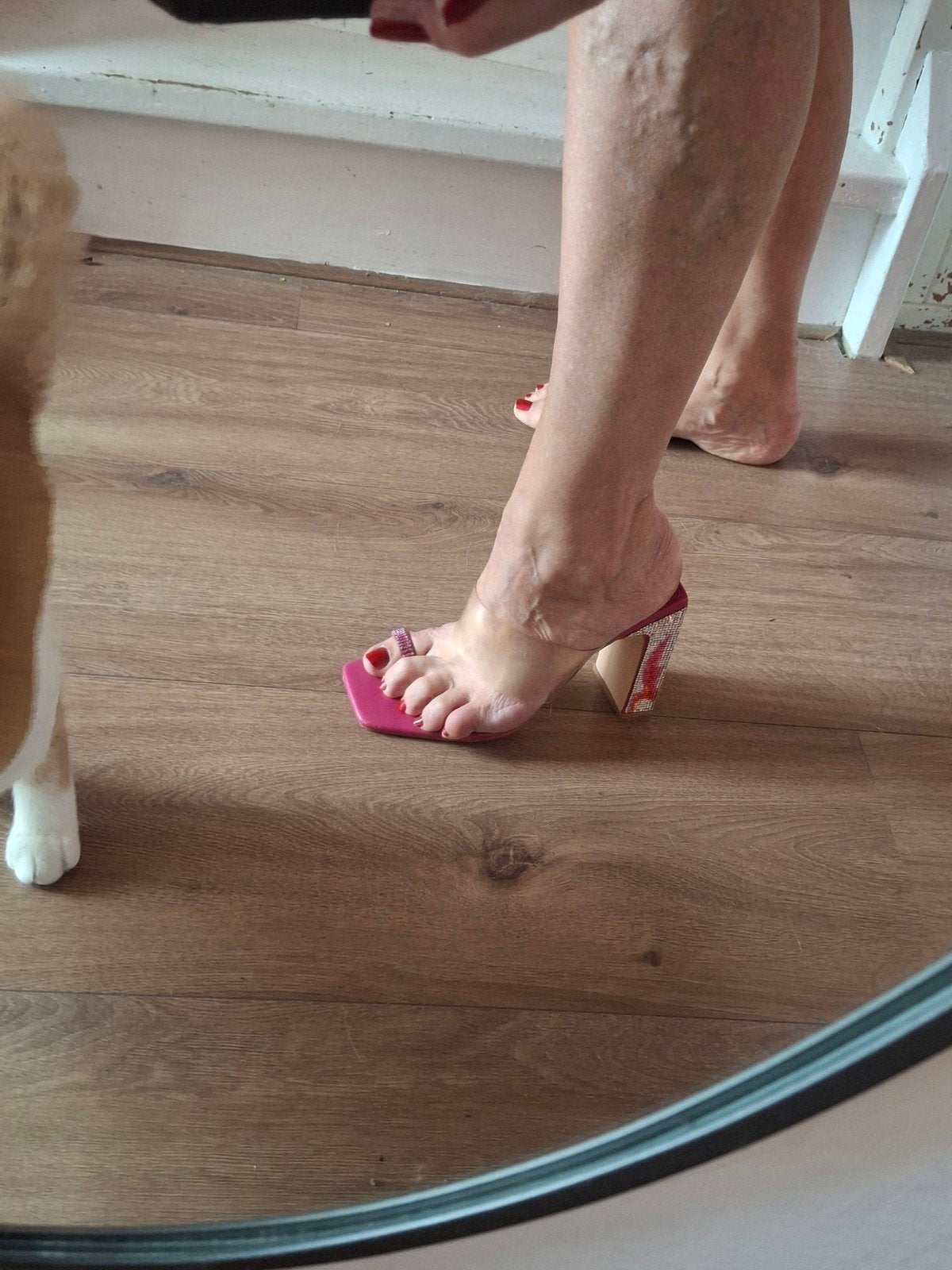 muiltje 42 roze met glitter vlammen hak 12 cm., Ophalen, Sandalen of Muiltjes, Zo goed als nieuw, Roze