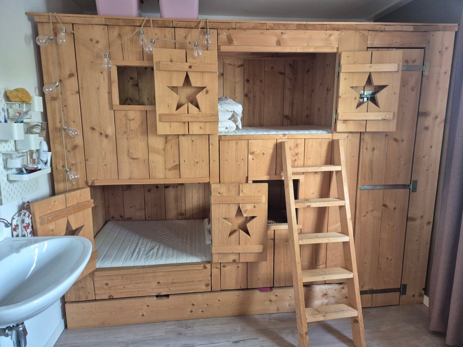 Unieke, dubbele bedstee met volwaardige bedden, Hoogslaper of Stapelbed, Ophalen of Verzenden, 180 cm of meer, 100 cm of meer
