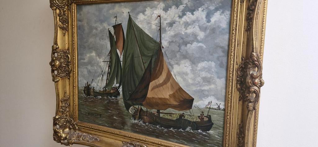 Maritiem schilderij, zeilschepen op zee., Antiek en Kunst, Kunst | Schilderijen | Klassiek, Ophalen of Verzenden